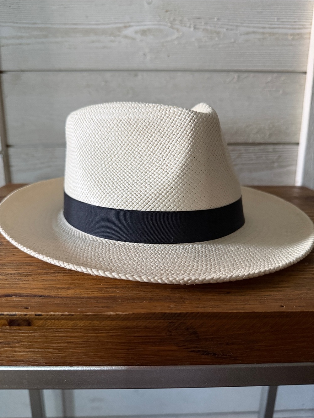Stetson size medium Panama fedora hat natural with black grosgrain band